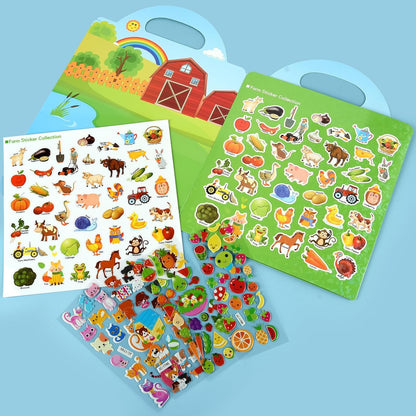 ASTARON Reusable Sticker Book for Toddlers, 88 Pcs Dinosaur Stickers Road Trip Activities Car Airplane Activities Travel Toys for Kids, Kids Quiet Time Activities (2-6 Age)
