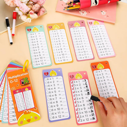 15Pcs Multiplication Flash Cards 0-12, Time Table Flash Cards Chart with 2 Dry Erase Pens 1 Rings, Educational Math Multiplication Chart for 1st to 3rd Grades Fun Learning with Math Game