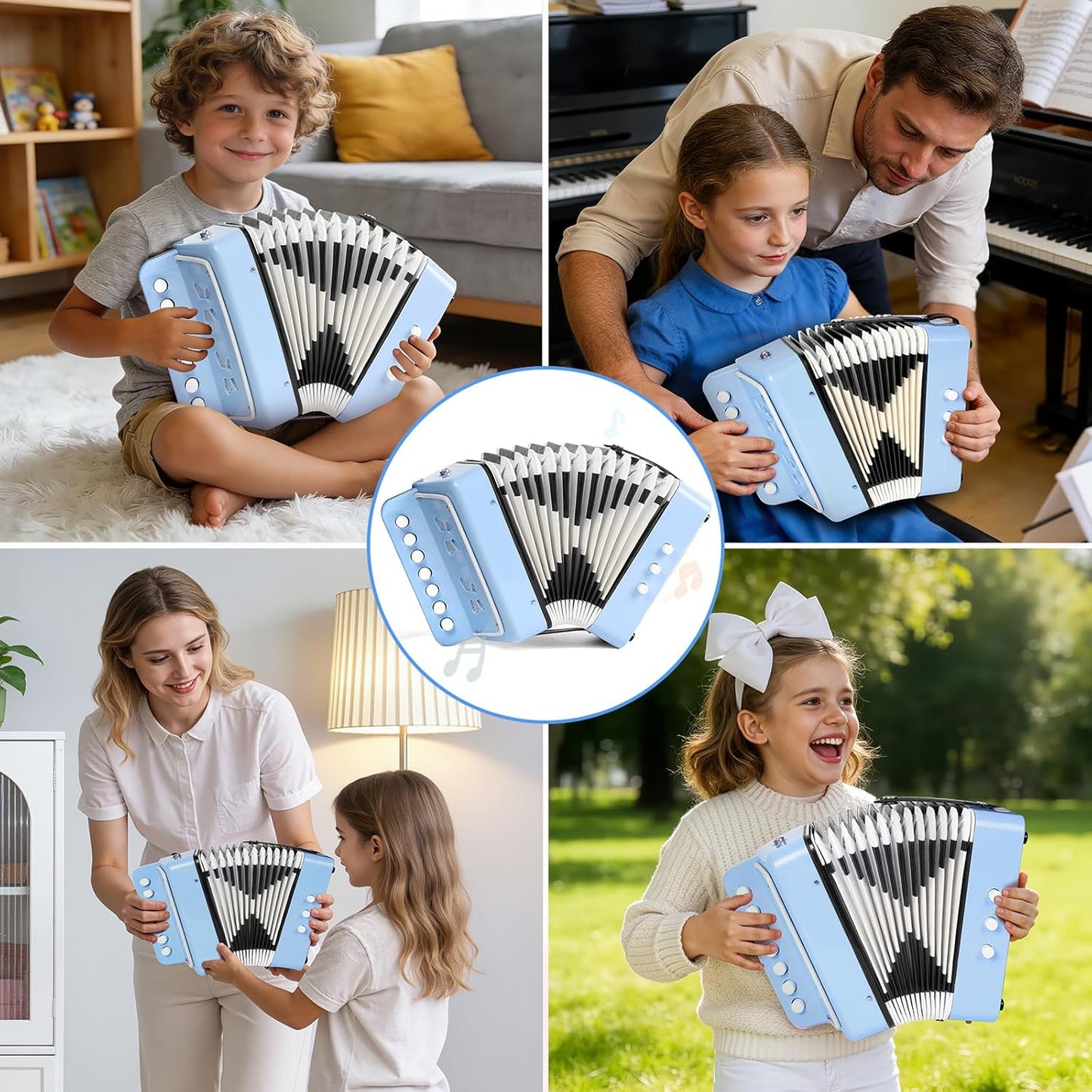 10 Keys Kids Accordion, Horse Button Accordion Toys Accordian Mini Musical Instruments Button for Child Children Kids Toddlers Beginners (Light Pink)