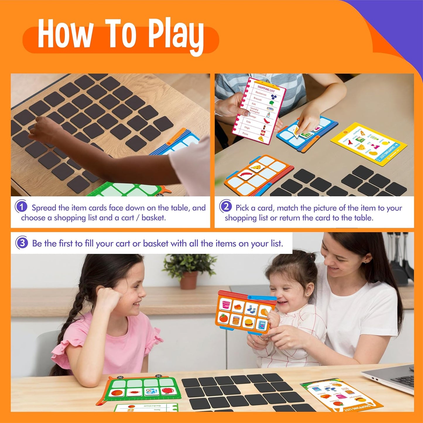 Magnetic Shopping List Game, Funny Spanish Groceries Matching Memory Game, Race to Collect Your Items Educational Toy for Boys & Girls at Home