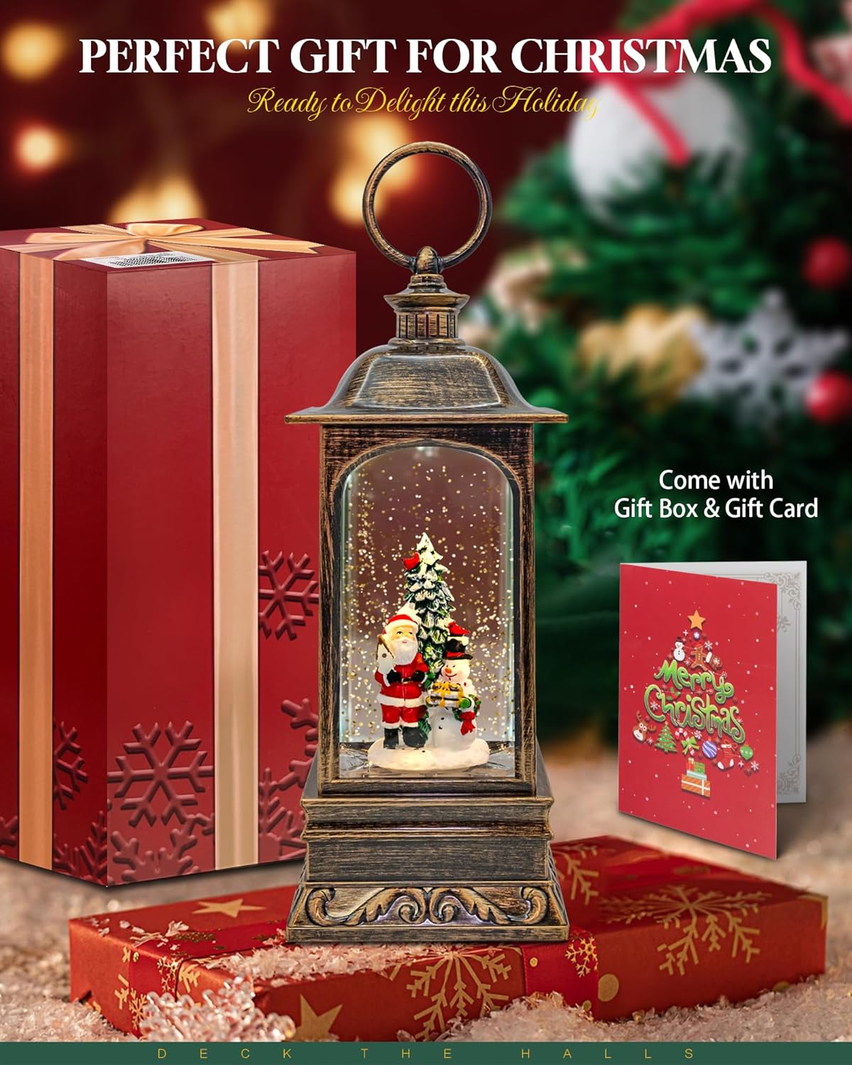 Musical Christmas Snow Globes Lantern, 7.87" Lighted Electric Snowglobes with 8 Holiday Songs 6H Timer Dual Power, Snowman Christmas Ornaments Snow Globe for Kids Adults Xmas Decor Gifts for Men Women