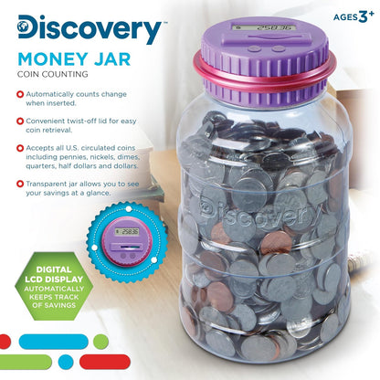 Discovey Digital Coin Counter Money Jar, LCD Screen, Automatic Piggy Bank Savings for US Coins, Keeps Track of Deposits, Battery Operated, Kids Gift