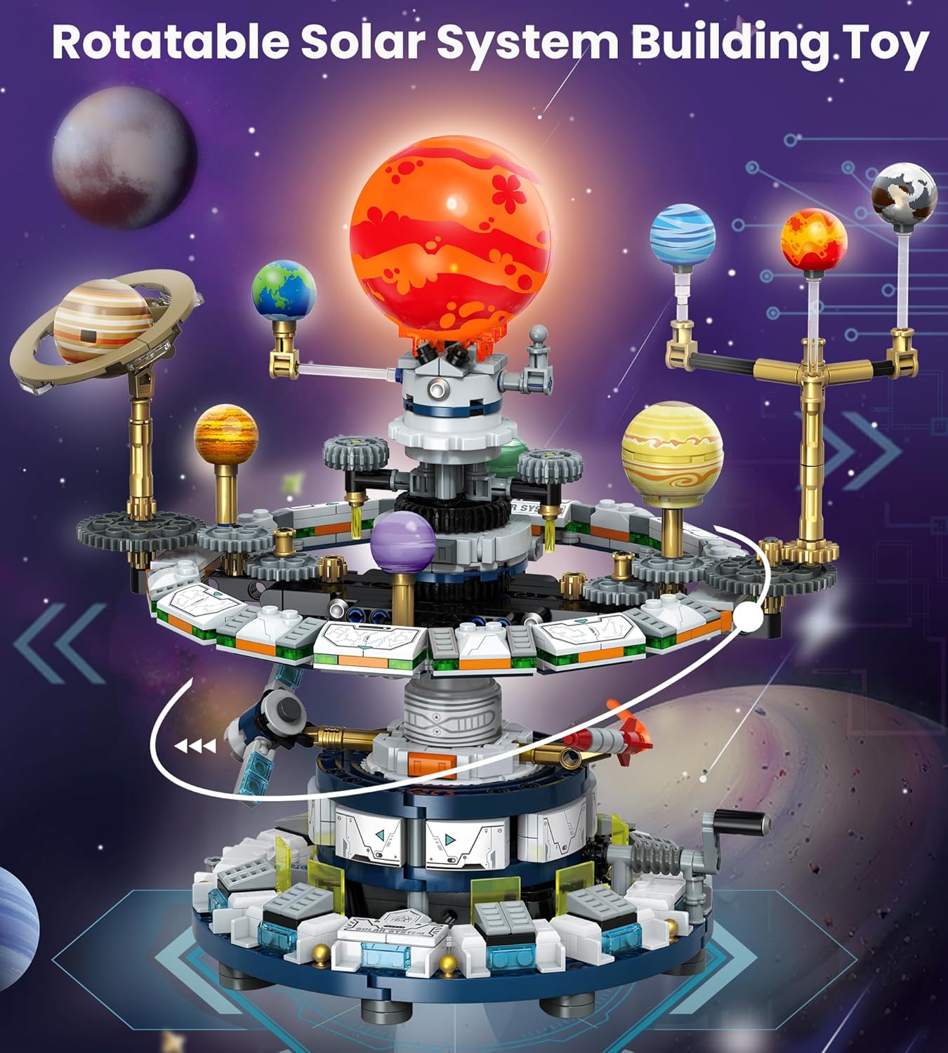 Rotatable Solar System Building Set, Space Exploration Building Blocks Set, Solar System Toys for Birthday for Teens Ages 12-14+ (963pcs)