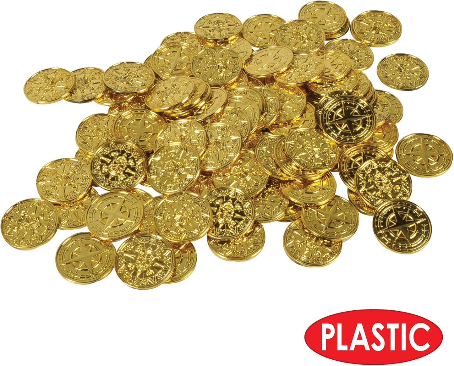 Beistle 200 Piece Embossed Plastic Coins For Pirate Treasure Chest Favors, Casino Theme Decorations