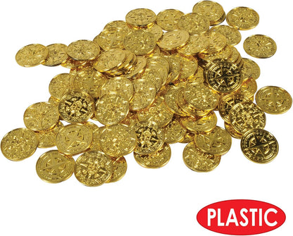 Beistle 200 Piece Embossed Plastic Coins For Pirate Treasure Chest Favors, Casino Theme Decorations