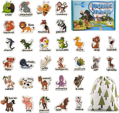 Animal Magnets Letters Refrigerator for Kids Toddlers, 32 Fridge Magnetic Animal Toys Set with Clear & Big Letters Educational Spelling Early Learning Tool