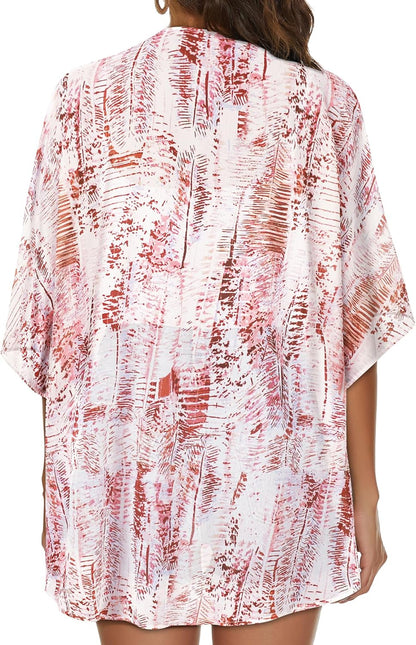 Womens Kimono Cardigans Beach Cover ups Swimwear Puff Sleeve Loose Casual Summer Tops 2026