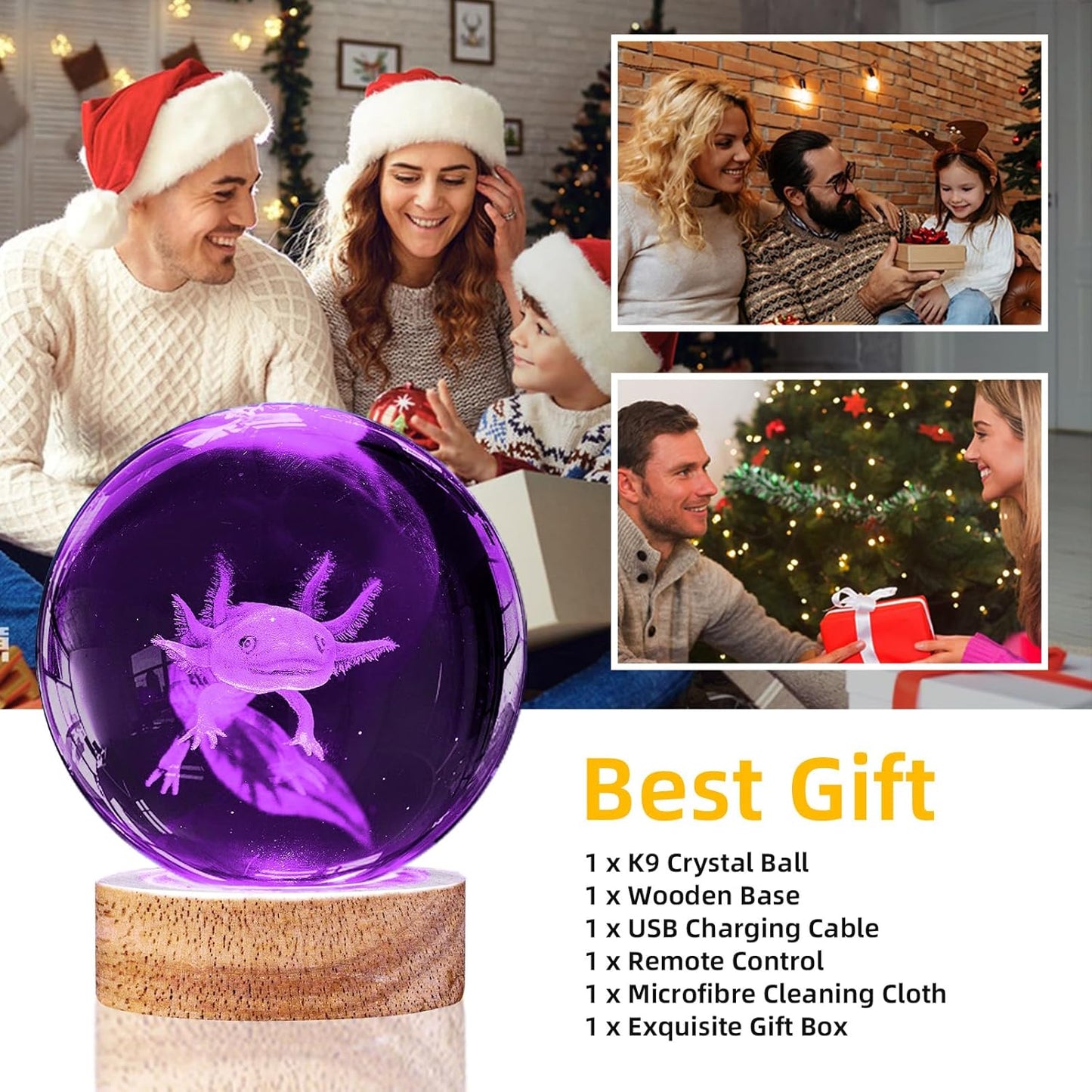 3D Solar System Crystal Ball Night Light with 16 Color LED Wooden Base, Upgraded 3.15 Inch Galaxy Planets Glass Ball Lamps with Remote for Birthday Christmas, Astronomy Space Gifts for Boys Girls