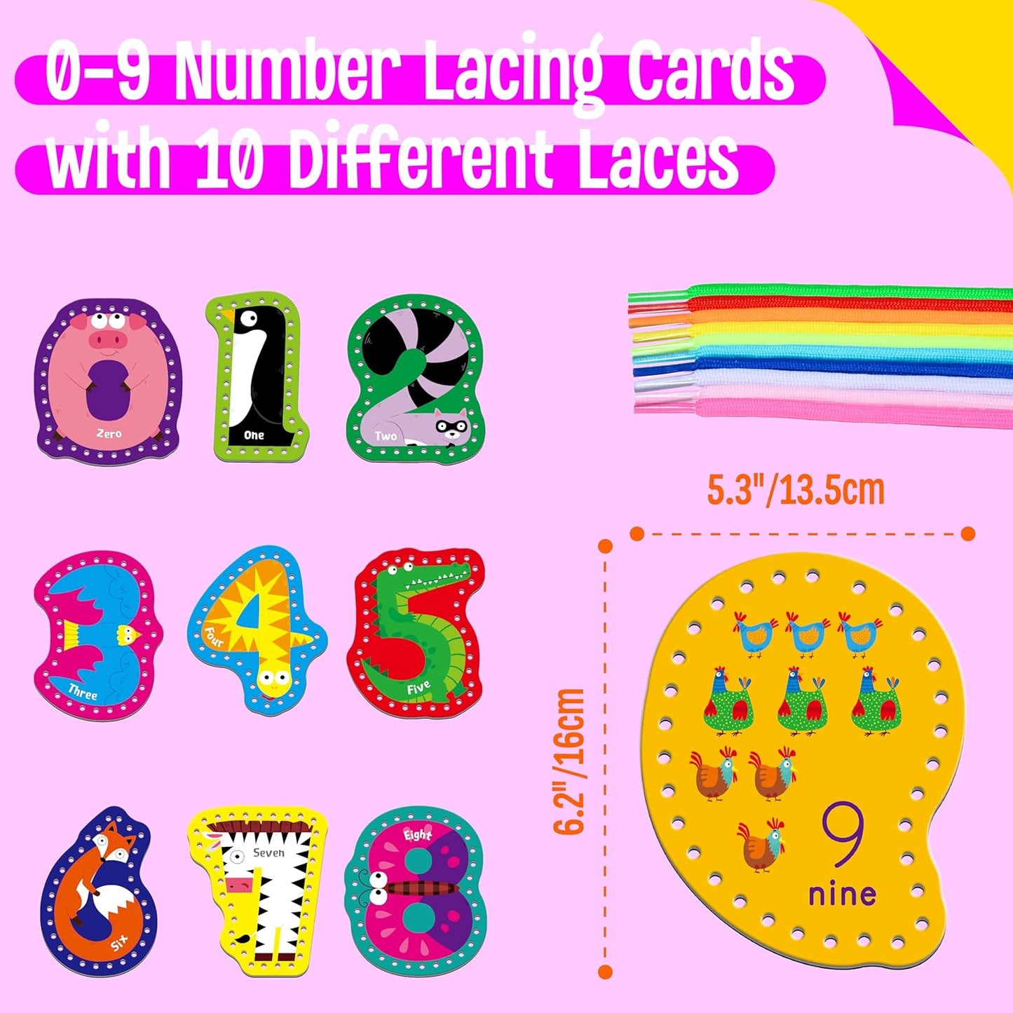 SpriteGru 9 Pieces Kids Lacing Cards, Double Sided Sewing Cards in 9 Vehicle Cards with 9 Colorful Laces, Imagination Development Lacing Toys Games for Children Educational and Learning Activity