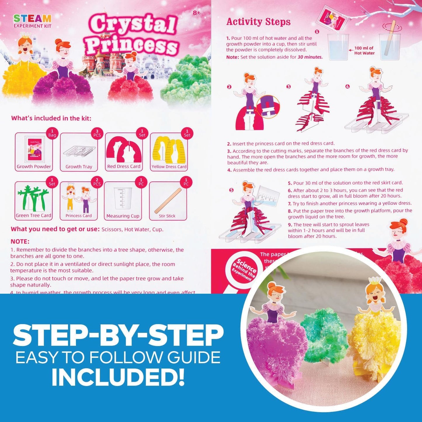 Fun Express 11 3/4" x 10 1/4" STEAM Crystal Princess Crystal Growing Kit - 3 Pieces