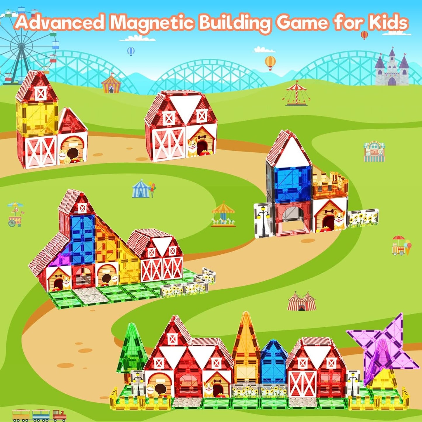Magnetic Tiles, Magnetic Blocks Engineering Construction Vehicle Road Set, Toddler Toys for 3 4 5 Year Old Boys Girls Montessori Preschool Classroom Must Haves STEM Educational Kids Toys Birthday Gift