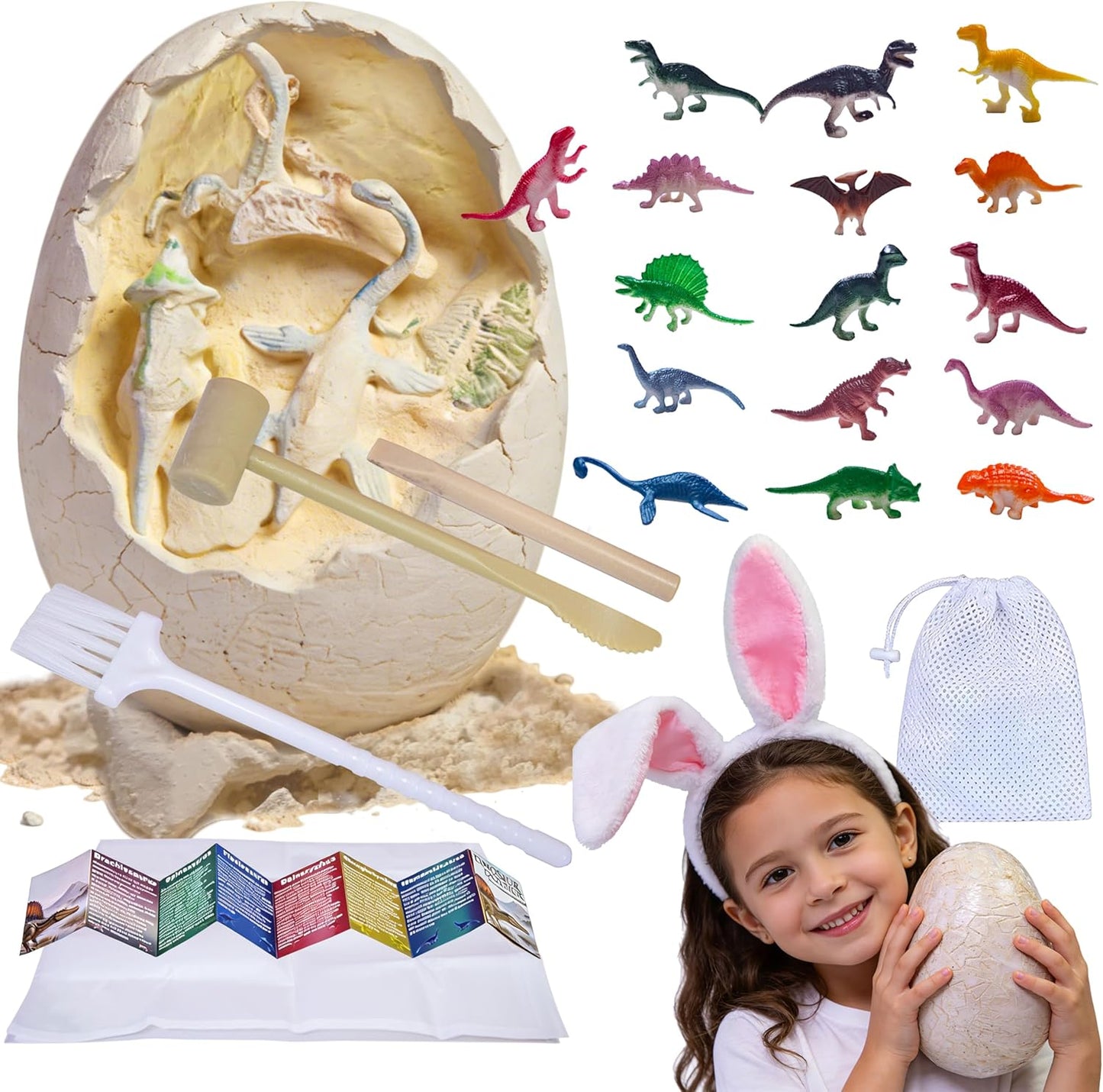 Dino Dig Kit with Jumbo Egg,16PCS Hatching Dinosaur Eggs Excavation Set Archeology Toys Fossil Digging Kits for Boys Girls,Dinosaur Party Decorations Easter Gifts for Kids Ages 6-12