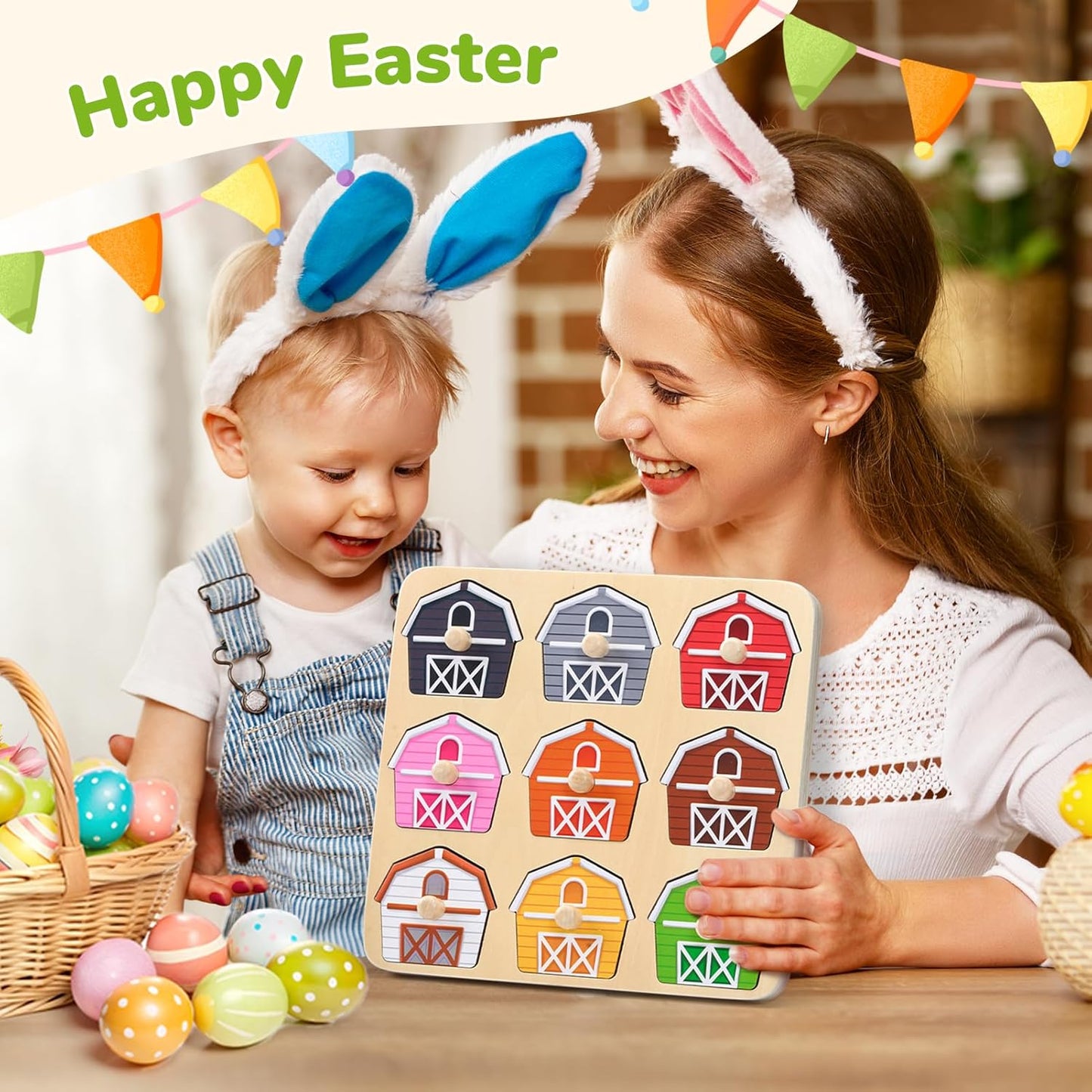 JoyCat Wooden Puzzles for Toddlers 1-3, Montessori Toys for 1 2 Year Old Boy Girl Birthday, Animal Match Farm Peg Puzzles, Preschool Learning Toys for Toddlers Age 1-2