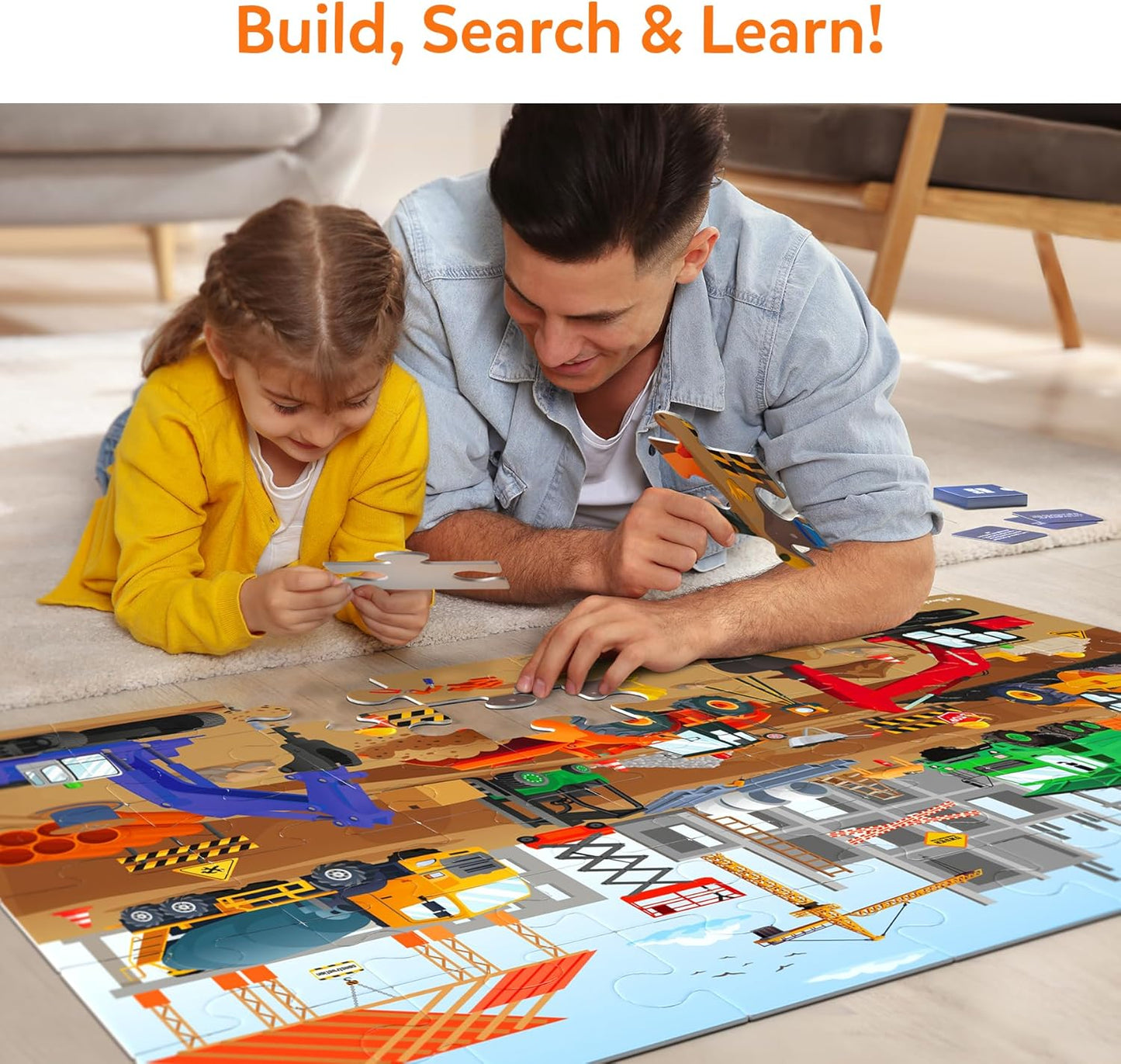 Skillmatics Floor Puzzle & Game - Piece & Play Construction Site, Jigsaw & Toddler Puzzles, Educational Toy, Gifts for Boys & Girls Ages 3, 4, 5, 6, 7 (48 Pieces, 2 x 3 feet)