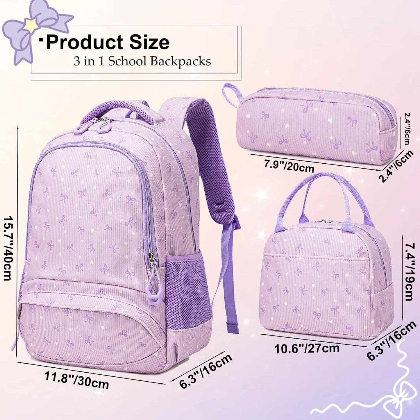 Girls Backpack for Elementary Unicorn Backpack Kids Backpack School Bookbag for Girls 3 in 1 Set Back to School