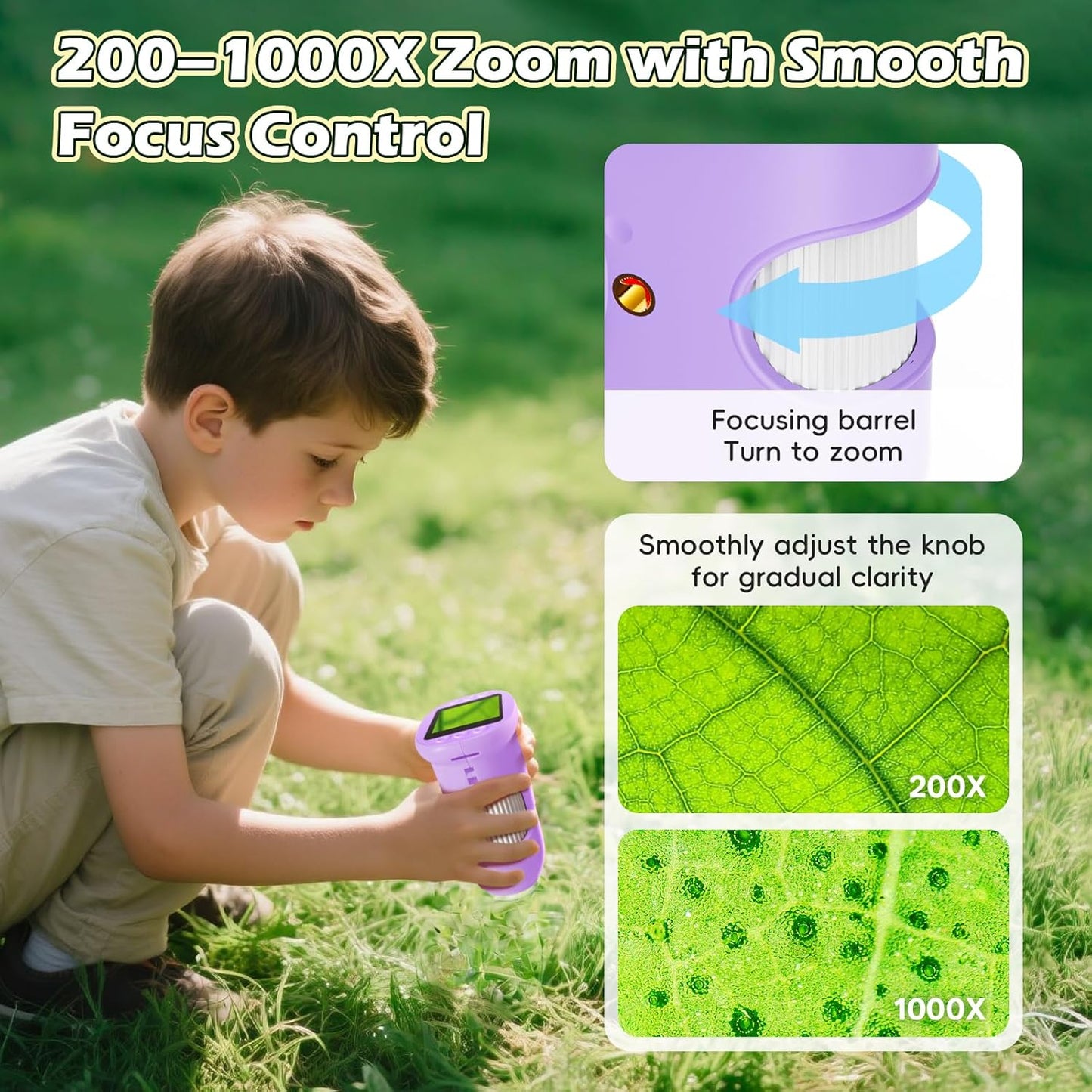 Alotwan Kids Microscope Digital 1000X Zoom, Mini Pocket Handheld Microscope Portable Travel Toys, HD Camera Video Magnifying Glass, Christmas Birthday Gifts for Girls, STEM Toys for Toddlers Age 3-8