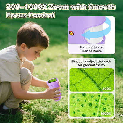 Alotwan Kids Microscope Digital 1000X Zoom, Mini Pocket Handheld Microscope Portable Travel Toys, HD Camera Video Magnifying Glass, Christmas Birthday Gifts for Girls, STEM Toys for Toddlers Age 3-8