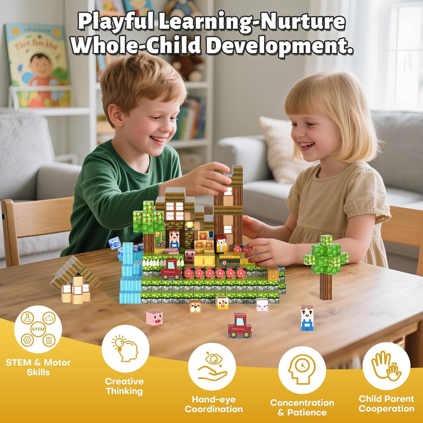 150pcs Magnetic Blocks,Magnetic Building Blocks STEM Toys for Kids Ages 3+,Magnet Tiles with Forest Animals Blocks Set, Educational Sensory Toys for Toddlers,Boys & Girls–Creative Game Gift