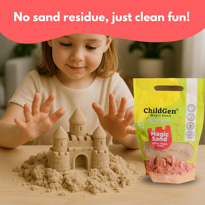 ChildGen Magic Sand, 2lbs Natural Sea Sand in Resealable Bag, Non-Toxic Play Sand for Kids, Soft, Moldable, Mess-Free Sensory Play (Green)