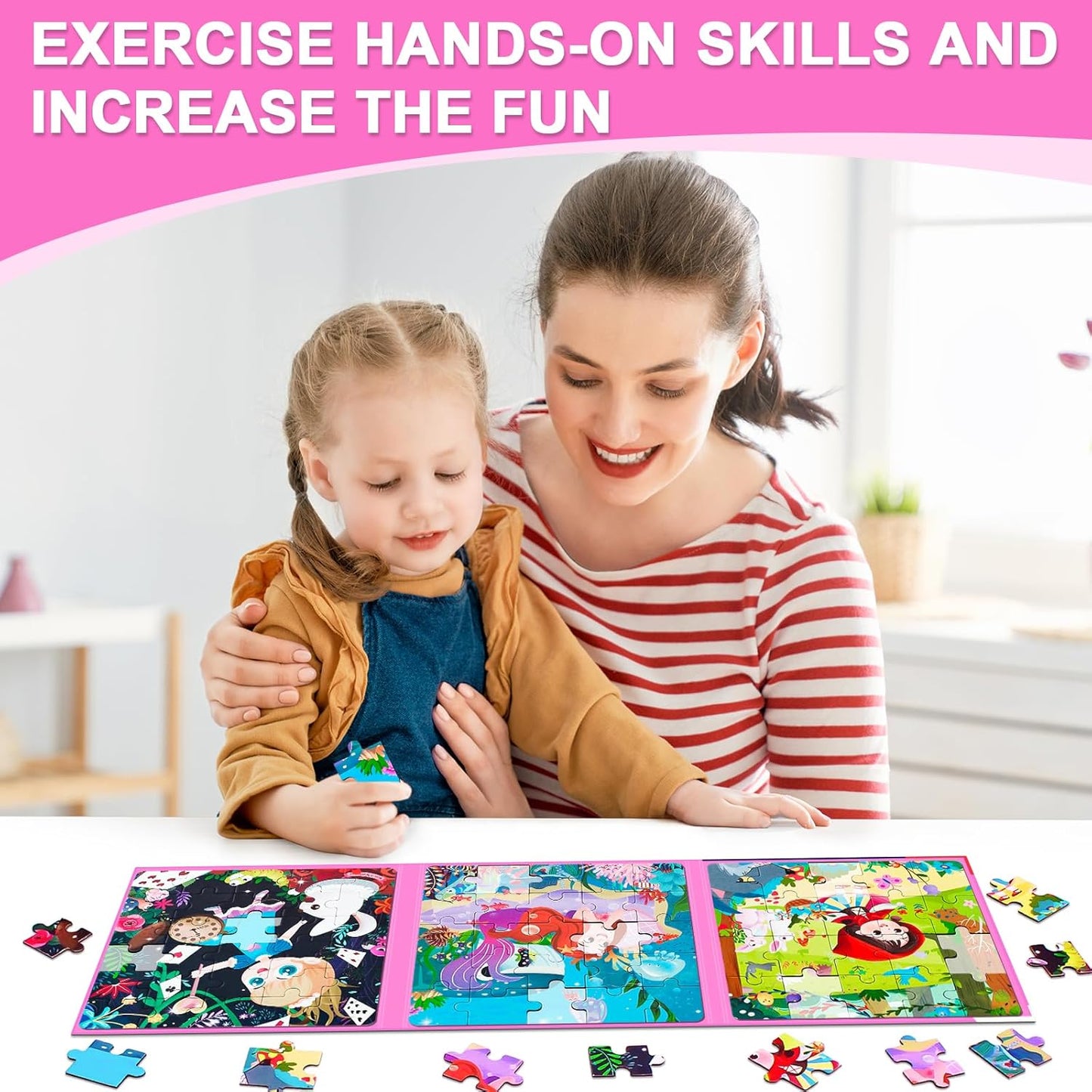 Magnetic Puzzles for Toddlers 1-3, Cartoon Mermaid Magnet 3 in 1 Jigsaw Puzzle, Kids Travel Puzzles Toys, Preschool Learning Toy for Kids 1-8 Year (Mermaid)