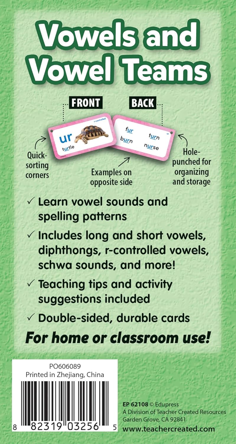 Teacher Created Resources Vowels and Vowel Teams Flash Cards Deluxe Set (EP62108)