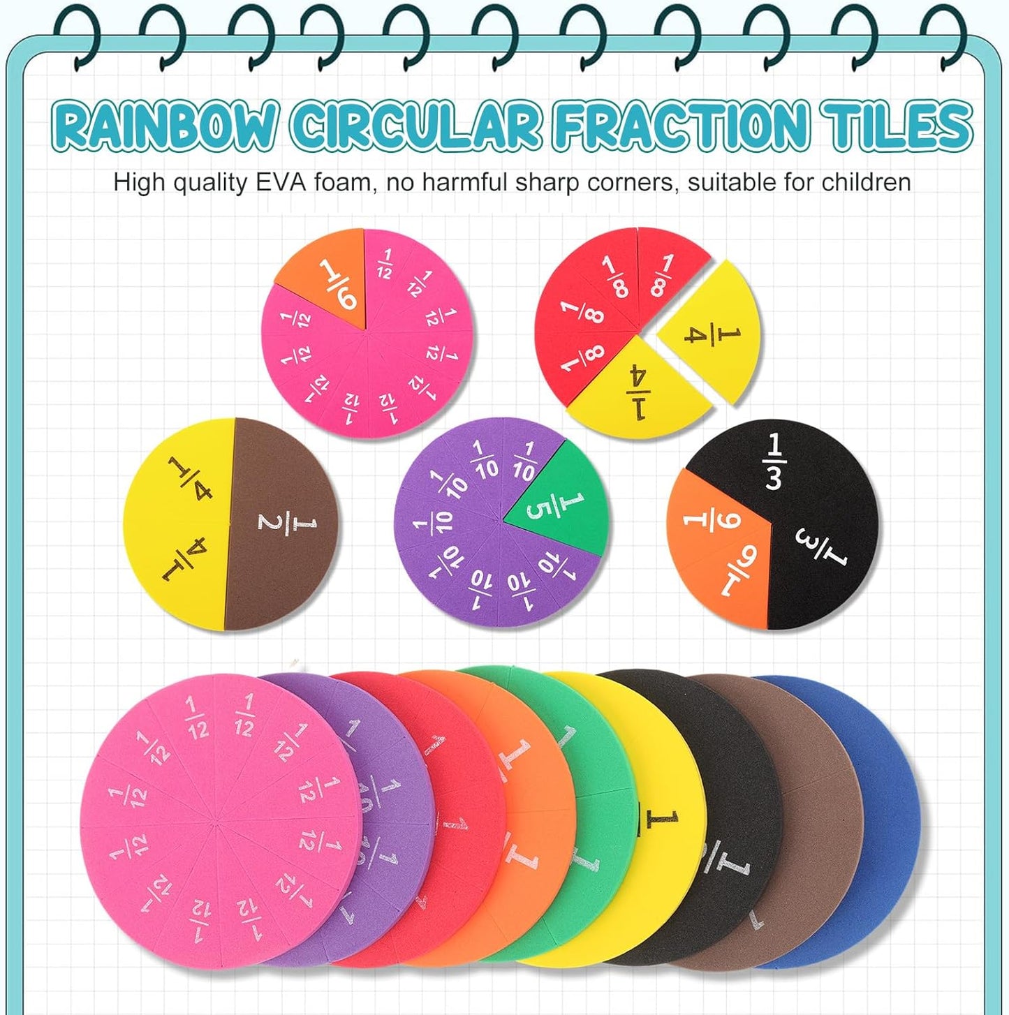 Sayglossy 10 Sets Fraction Set for Math Classroom Fractions Manipulatives Math Manipulatives for Home School Supplies (Circles)