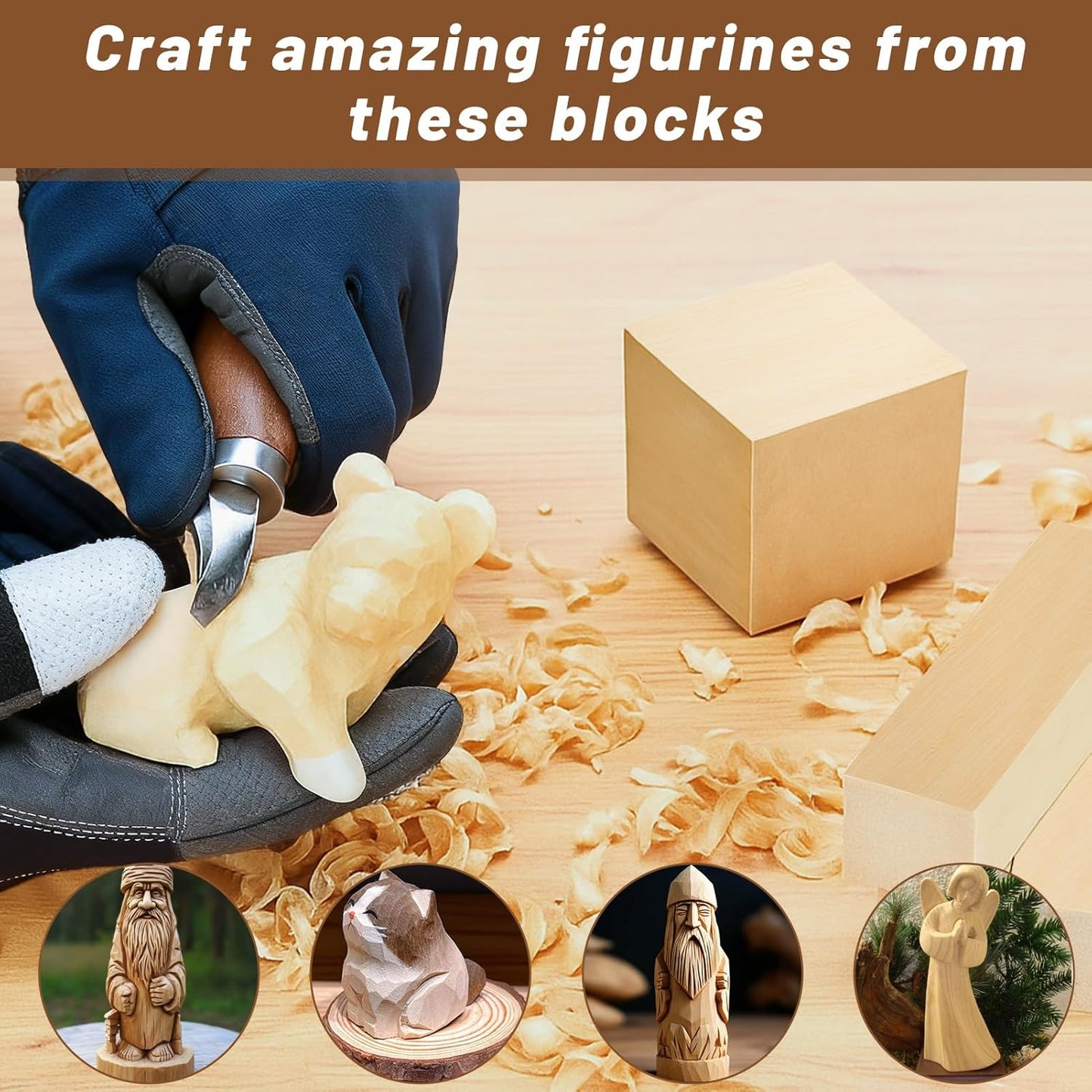 27 Pcs Basswood Carving Blocks, Whittling Wood Carving Kit with 3 Different Sizes and Pattern Sticker, Soft Unfinished Wooden Blocks for Crafts Beginners Adults