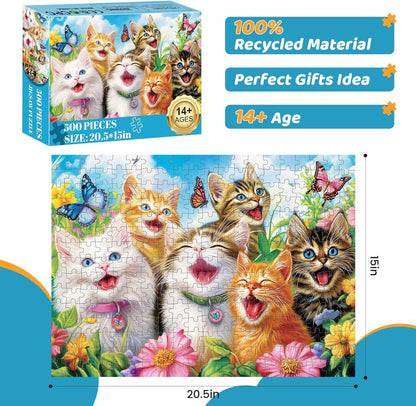 500 Piece Puzzles for Adults, Cat Family Dinner Large Piece Jigsaw Puzzle for Adults Seniors,Recycled Cardboard Puzzle 500 Piece,Family Activity Great Gift for Family Friends 20.5 * 15 in