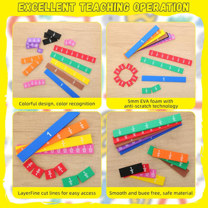 Sayglossy 48 Sets Fraction Tiles Set for Math Classroom Fractions Manipulatives Math Learning Manipulatives for Home School Supplies