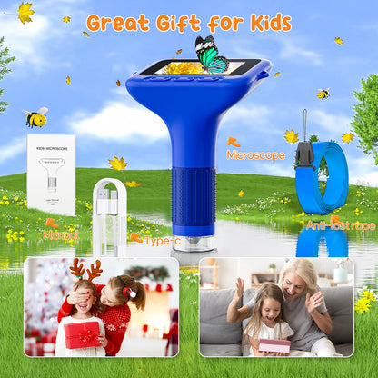 SKYBASIC Digital Microscope for Kids, 3" Screen 1000X Handheld Microscope HD Pocket Portable Microscopes Camera, Science Edu Fun Toys for Ages 4-12 Children Students Boys Girls -Blue