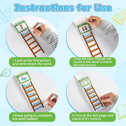 gisgfim 48 Word Ladders Flip Books Sight Words Flash Cards Kindergarten Reading and Spelling Games Phonics Games Flash Cards Preschool Learning Activities for Kindergarten Classroom