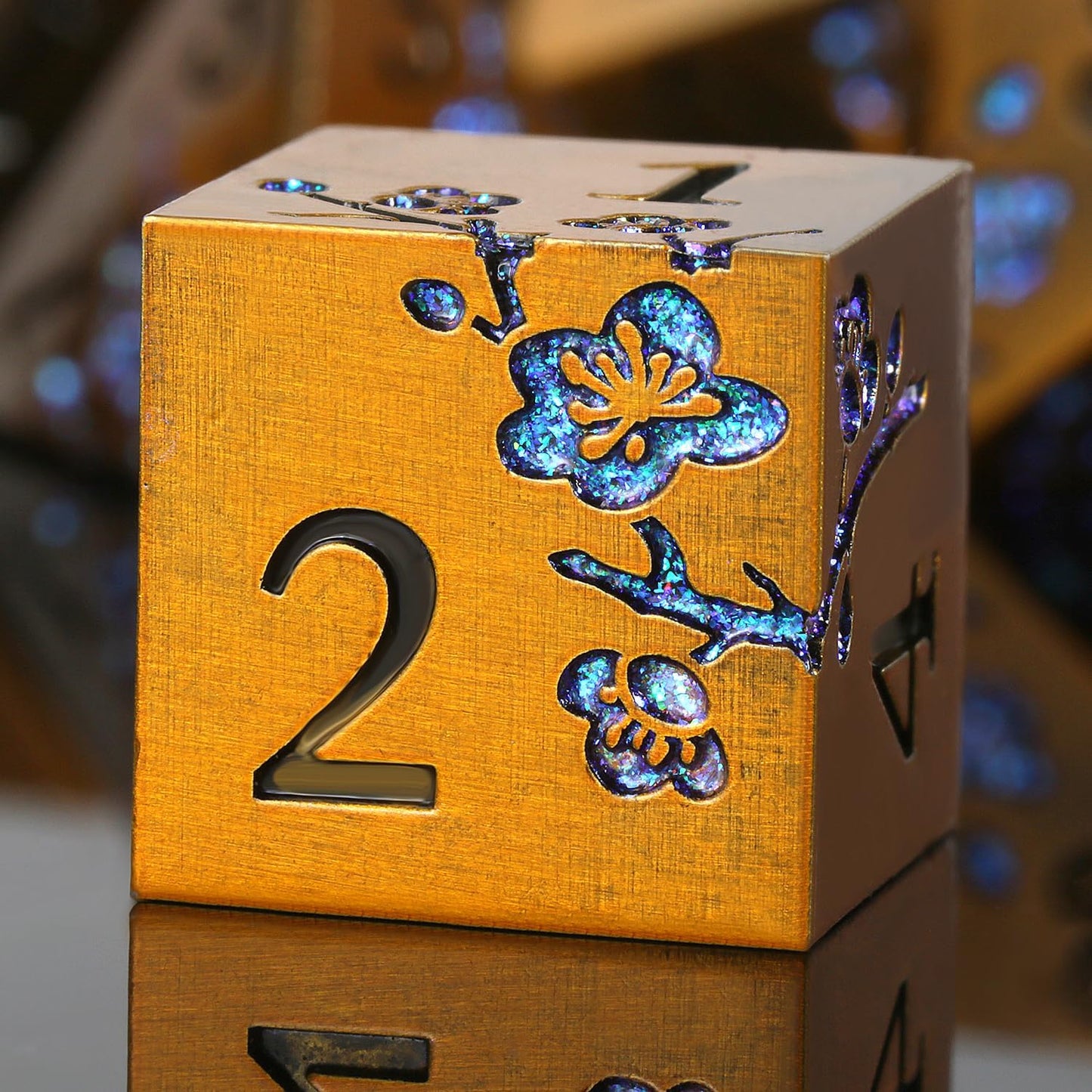 DnDnD Heavy Polyhedral Metal Dice Set with Metal Box, 7-die Shiny Blue Surface with Golden Number for RPG,Dungeons and Dragons,Pathfinder,Shadowrun,D&D,Role Palying Game and Math Teaching - Colors B