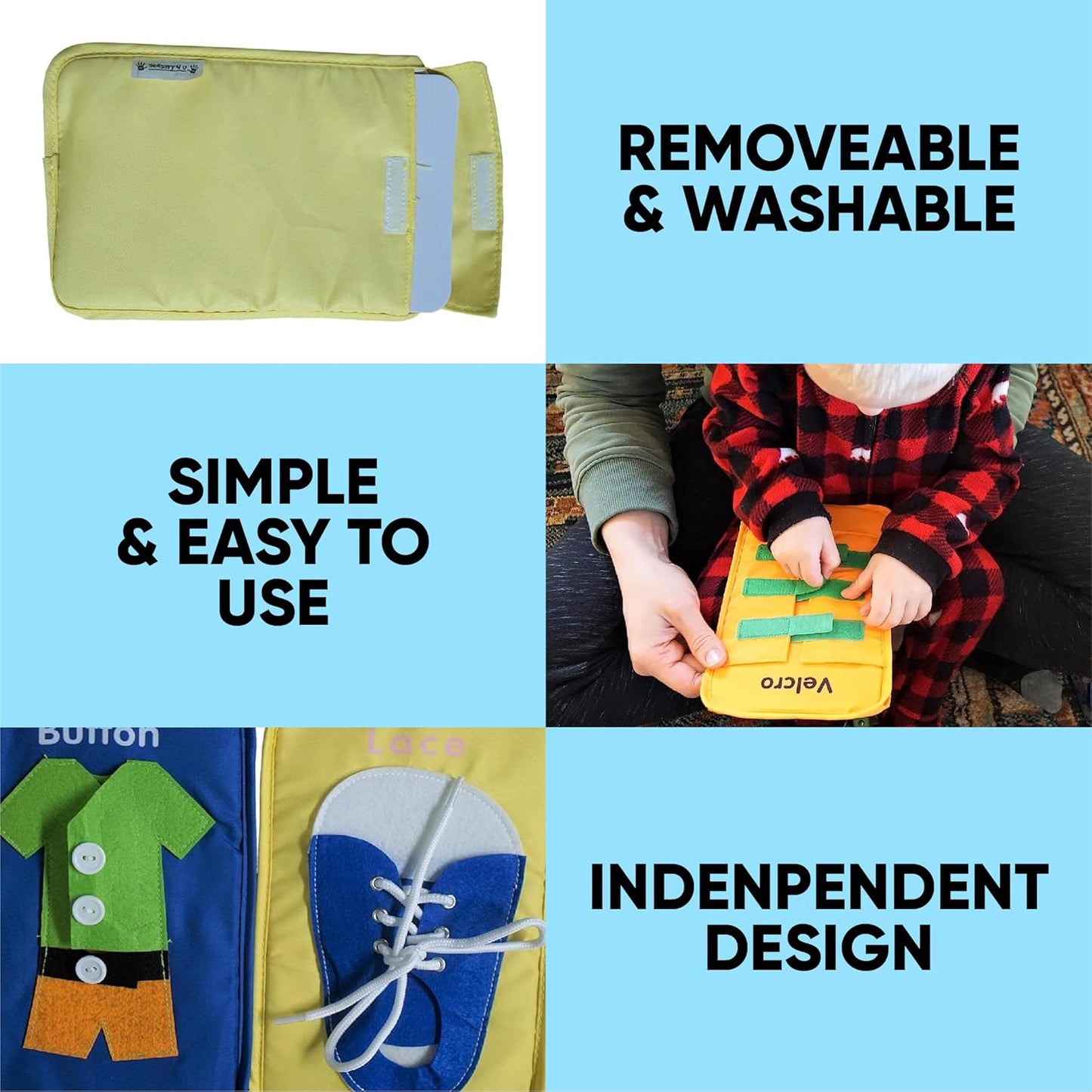 SENSORY4U Learning to Dress Busy Board - Montessori-Inspired Educational Toy for Toddlers and Kids, Develops Fine Motor and Basic Life Skills