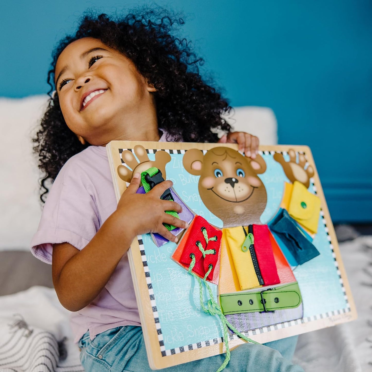 Melissa & Doug Basic Skills Puzzle Board - Wooden Educational Toy Learn to Button Busy Board, Activity for Fine Motor Skills, Developmental Toy for Toddlers Ages 3+