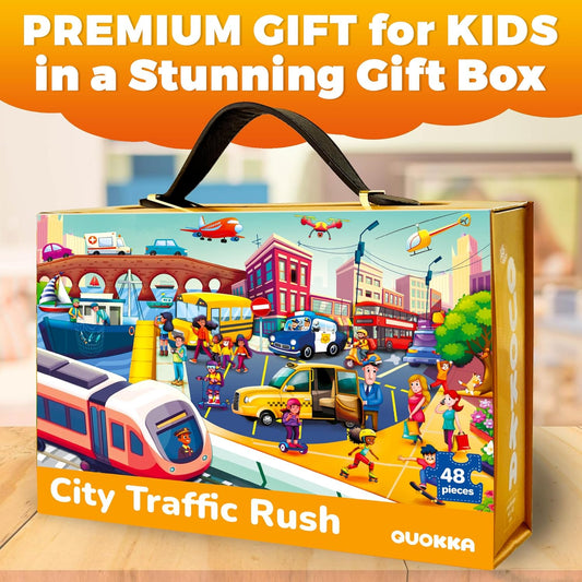 QUOKKA Giant Floor Puzzle for Kids Ages 4-6 – 2x3 Feet Extra-Thick 48 Pieces Toddler Puzzle Ages 3-5 – Construction Educational Activity for Boys Girls – Premium Box with Sturdy Handle & Magnetic