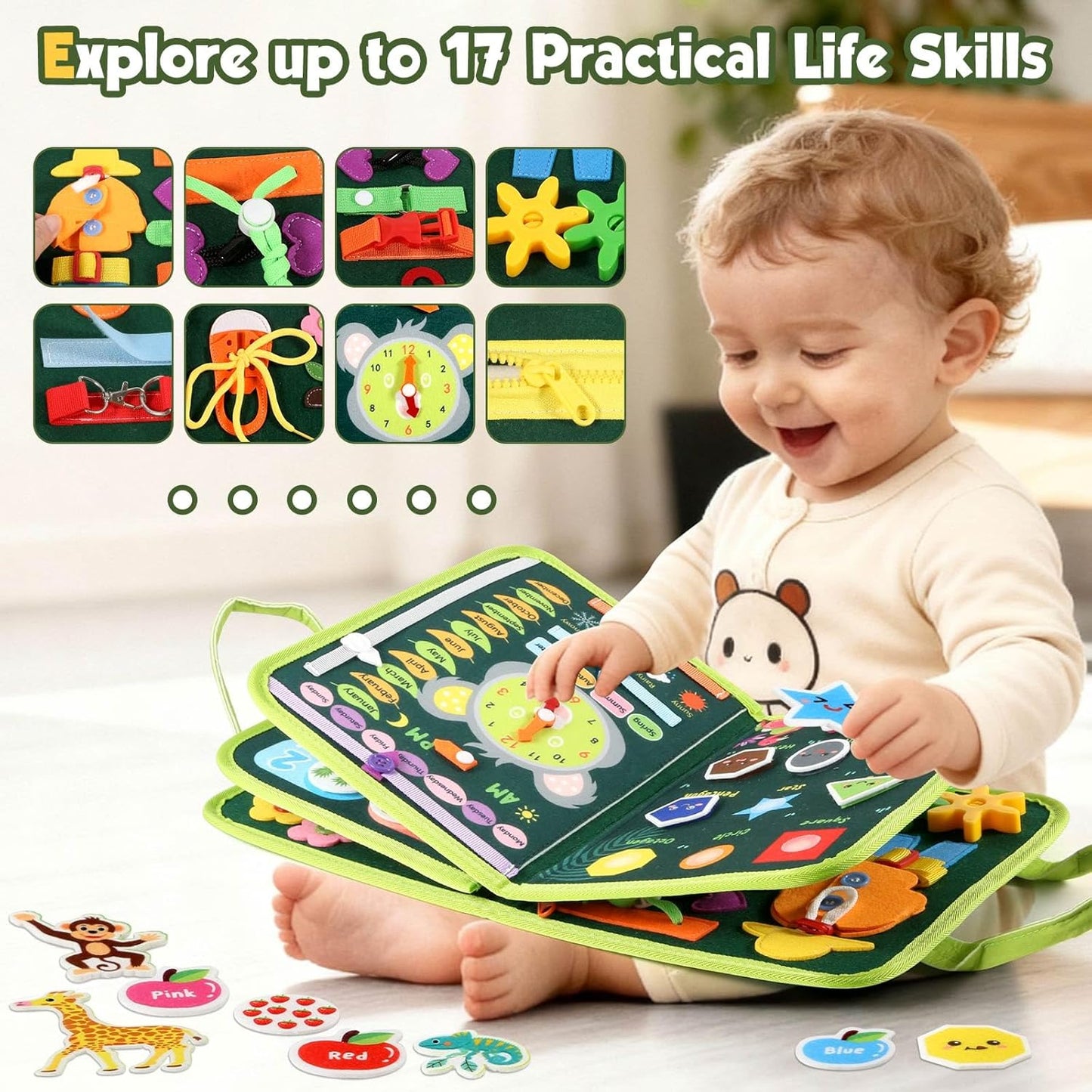GOLIYEAN Toddler Busy Board - Montessori Toys for Toddler Boy Girl Birthday Gifts, Educational Learning Sensory Busy Book for Toddlers, Quiet Activity Books for Toddlers, Travel Toys for Airplane Car
