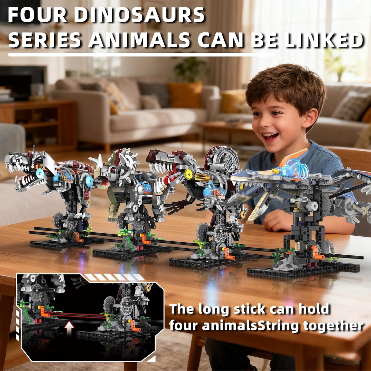 Mechanical T-Rex Dinosaur Building Set with Lights, Rotatable Components & Display Stand, STEM Building Toy for Boys 8-14, Home Office Decor for Adults, Mechanical Enthusiasts (730PCS)