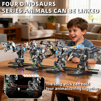 Mechanical T-Rex Dinosaur Building Set with Lights, Rotatable Components & Display Stand, STEM Building Toy for Boys 8-14, Home Office Decor for Adults, Mechanical Enthusiasts (730PCS)