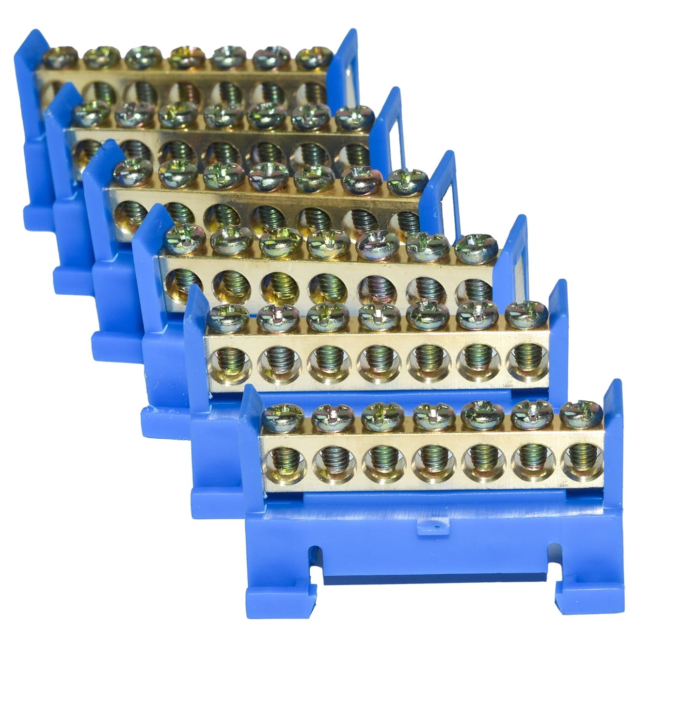 10 Positions Terminal Bus Bar Block 6 Pack Brass Wire Screw for Car Boat Marine Ground Power Distribution Grounding Electrical Bars Strip Block for 12V-110V, Blue