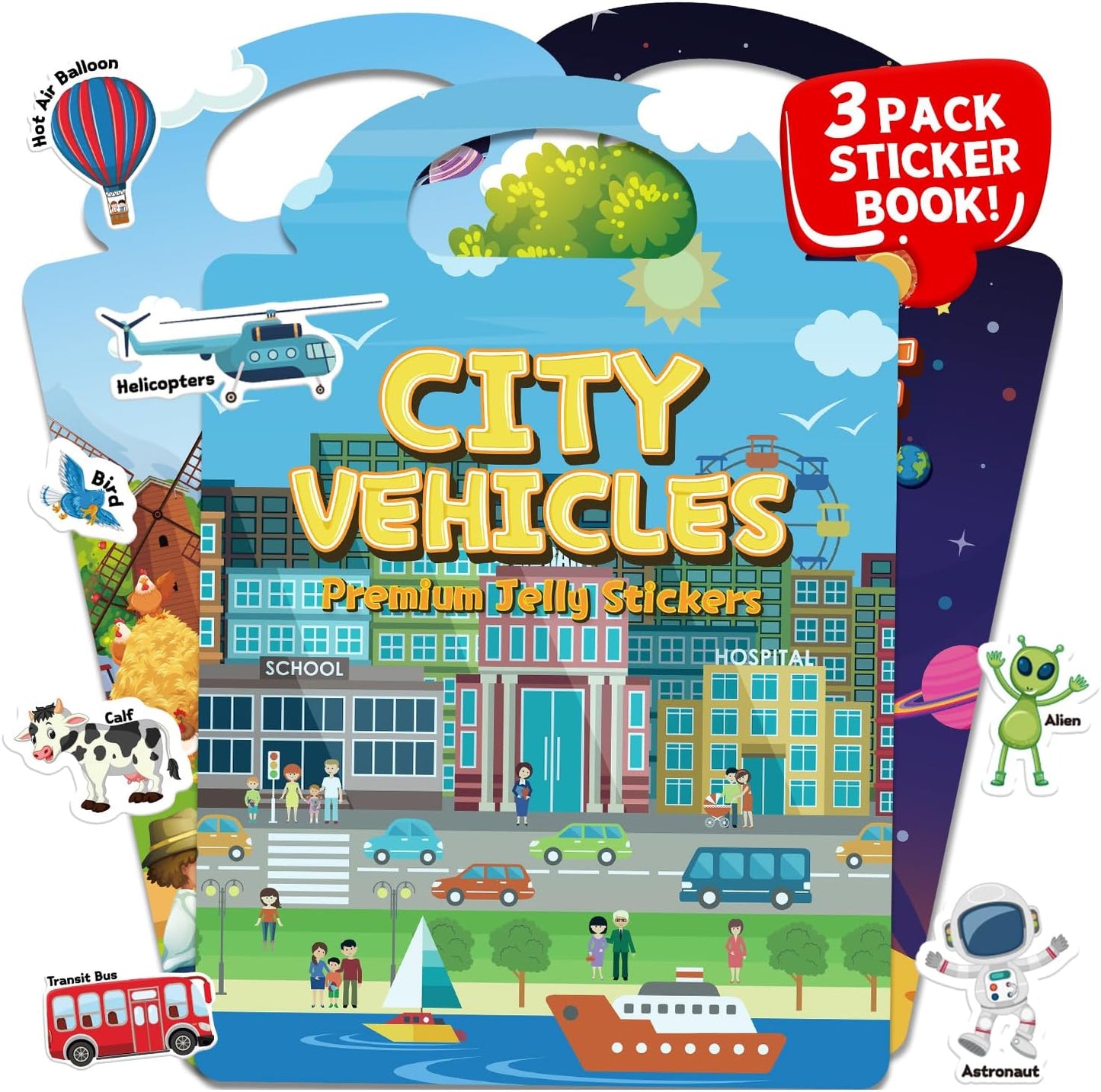 6 Sets Reusable Sticker Book for Toddlers 3-6, Jelly Sticker Books for Toddler, Travel Sticker Activity Toys for Kids 3 4 5 6 Years Old Girls & Boys