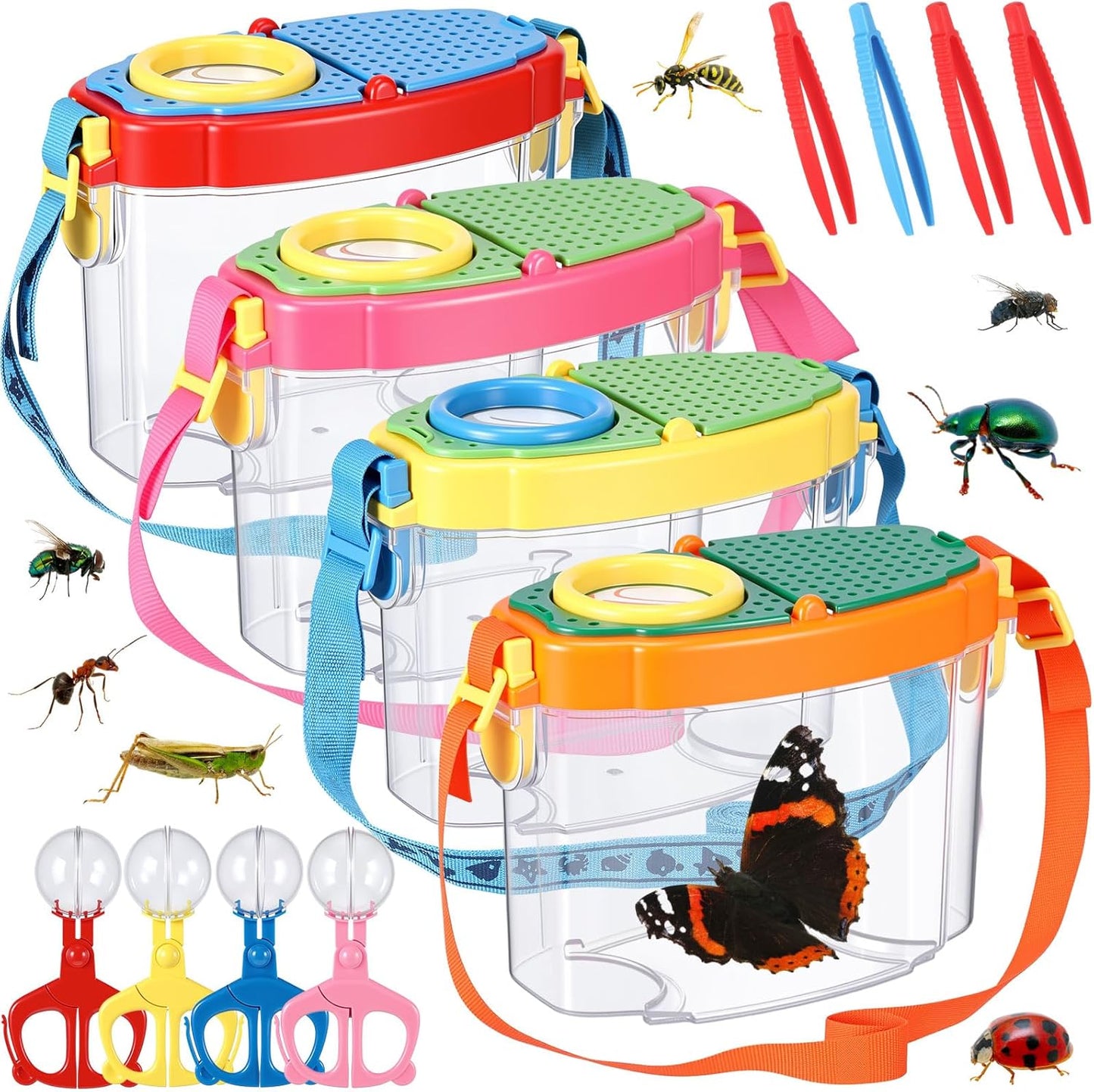 Halloscume 8 Set Bug Catcher for Kids Bug Viewer and Insects Tweezer for Students, Critter Catching Kit Magnifying Insect Cage Container Kit for Kids Outdoor Science Nature Exploration