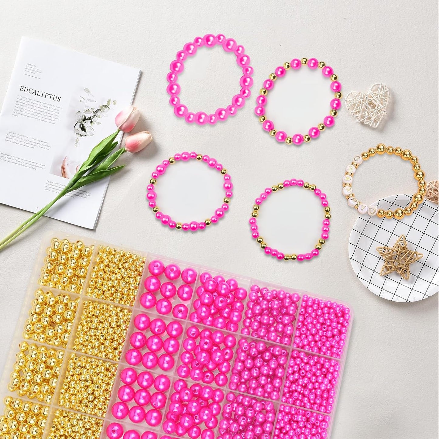 Hpebl 2136PCS Beads for Bracelets Pearl Bracelet Making Kit Friendship Bracelet Kits Bracelet Bead Kits Small Pearl Bead and Gold Beads Beading Kit for Bracelets Jewelry Making Kit
