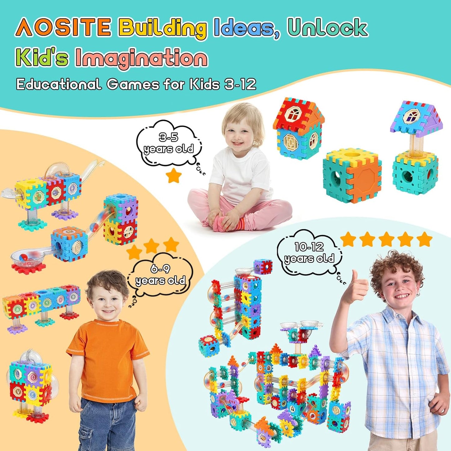 AOSITE 234 PCS STEM Marble Run Building Learning Toy Kid Gift Construction Race Track Marbles Run Building Block for 4 5 6 7 8 9 10 11 12Years, Creative Marble Run Games Boy Girl Birthday Xmas Present