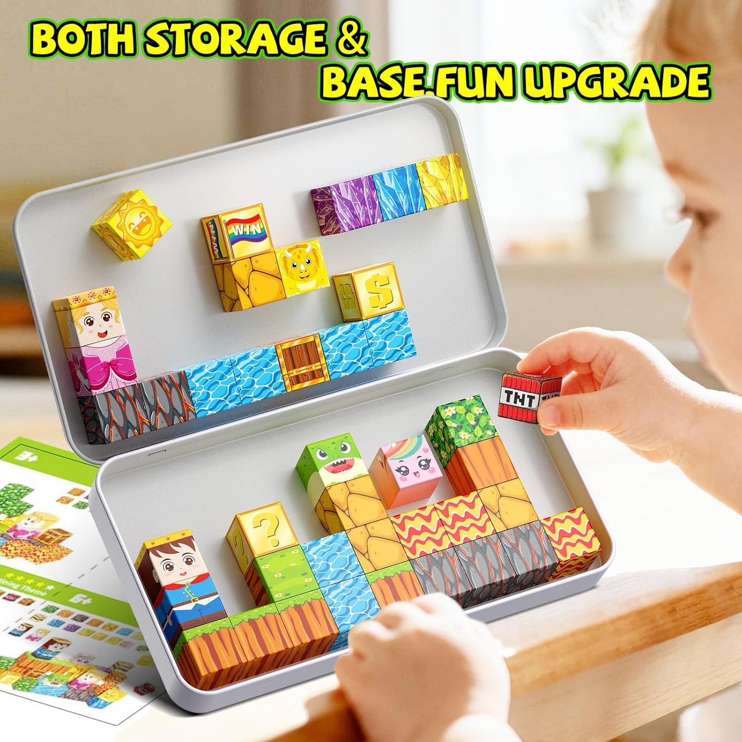 52PCS Mini Magnetic Tiles with Cute Animals, Travel Size Magnetic Construction Toys with Storage Box, Magnetic Blocks Building Toy for Kids Ages 4-8, Ideal Gift for Boys Girls Halloween Birthday