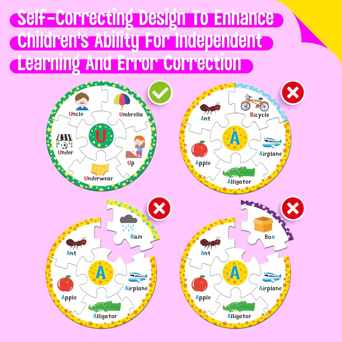 Phonics Puzzles, Short Vowel Sound Blends-30 Phonics & 150 Sight Words, Phonetic Rhyming Game Learn to Read Spell First Word Early Educational Tool for Toddlers, Preschool, Kindergarten, Homeschooling