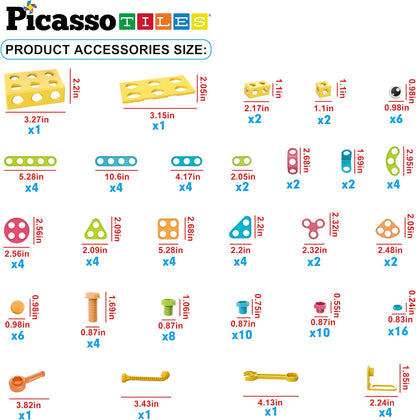 PicassoTiles 152pc STEM Construction Toy Building Set for Kids Ages 3+ Includes Power Drill, Ratchet, Idea Book, Storage Box Educational Engineering Science Kit & Sensory Toys for Boys & Girls PTN152