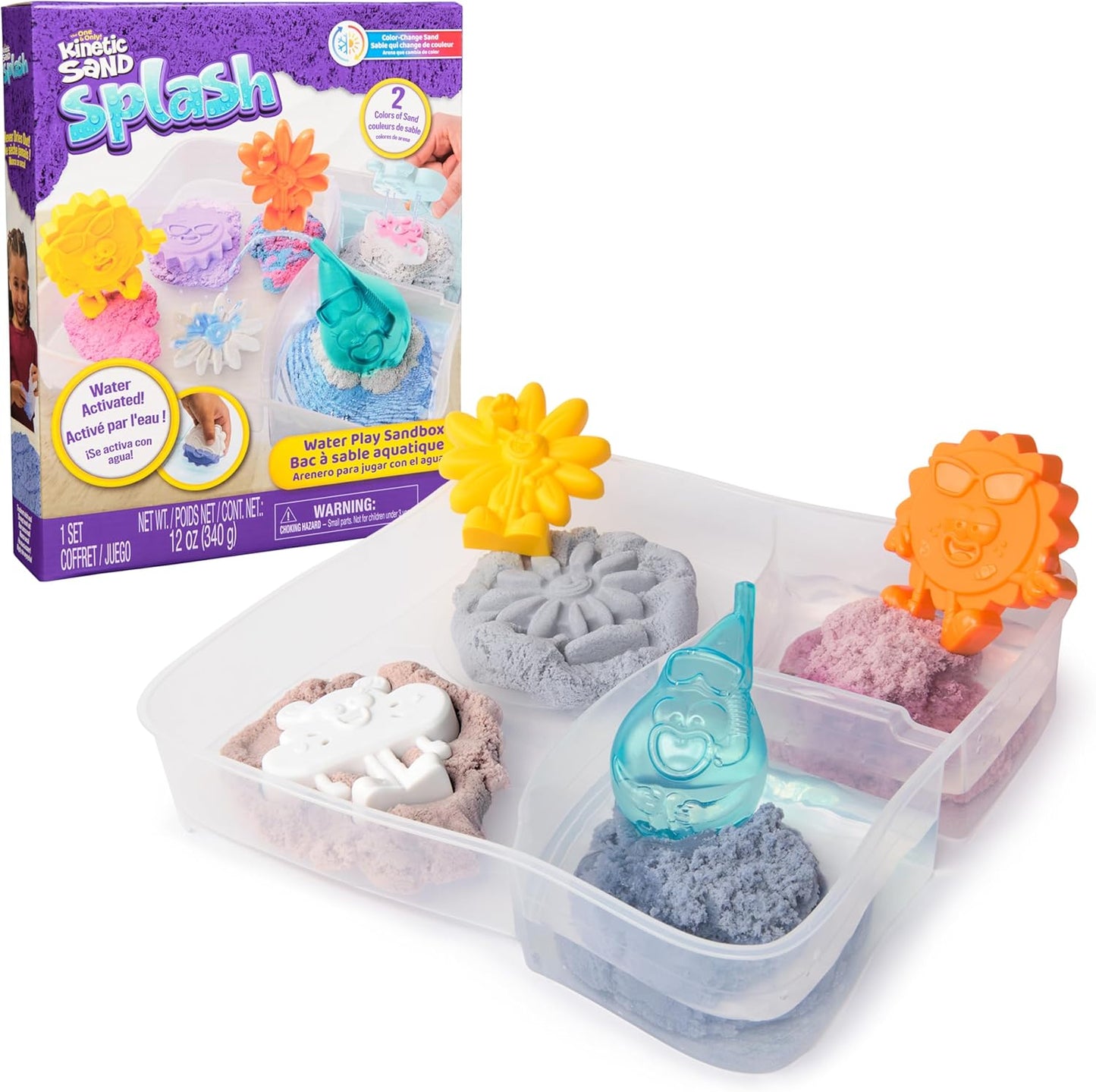 Kinetic Sand, Splash Starter Case with 6oz Color-Change Play Sand, 3 Tools & Molds, Reusable Storage, Sensory Toys, Holiday Gifts & Stocking Stuffers for Kids Ages 3 and up
