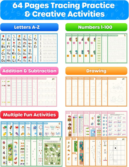 D-FantiX Magic Grooved Writing Practice for Kids Age 3-5, Reusable Grooved Handwriting Practice for Kids 5-7, Learn to Write Letter Tracing Books for Kids Kindergarten Preschool Learning Activities