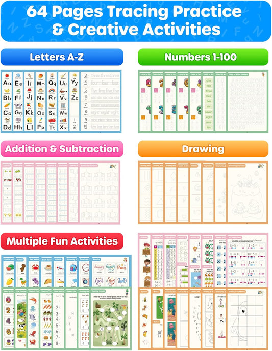 D-FantiX Magic Grooved Writing Practice for Kids Age 3-5, Reusable Grooved Handwriting Practice for Kids 5-7, Learn to Write Letter Tracing Books for Kids Kindergarten Preschool Learning Activities