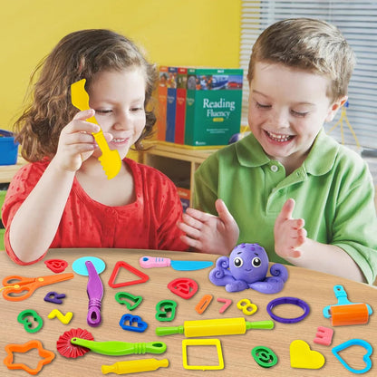 Dough Tool Kit,9 Pcs Basic Clay and Dough Tools Starter Set for Kids Includes Cutters Roller, Rolling Pins, Safety Scissors,Dough Extruder,Plastic Knife